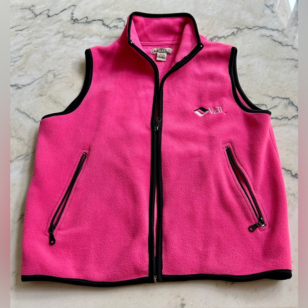 Pink Fleece Vest with Black Trim